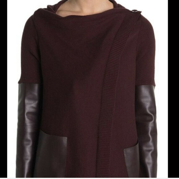 Blank NYC Faux Leather Trim High Low Cardigan Permanent Marker - Picture 2 of 12